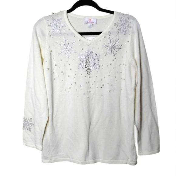 NWT Quacker Factory Snowflake Rhinestone Sweater Womens Size XS Festive - Picture 1 of 10